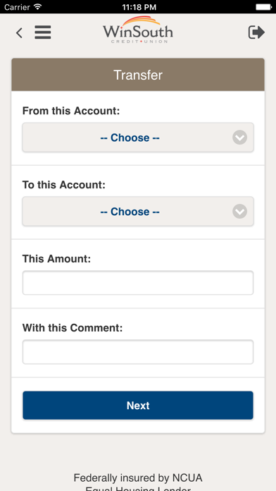 WinSouth Credit Union Screenshot