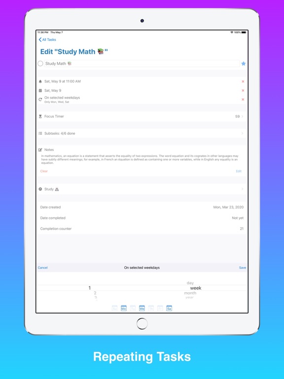 Masterlist: Focus & Tasks iPad screenshot 7 - Productivity app