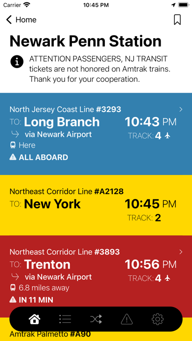 New Jersey Rail Departures Screenshot