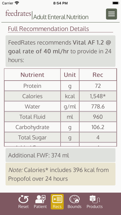 FeedRates - Adult Tube Feeding Screenshot