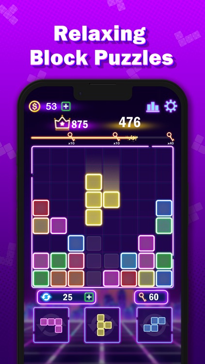 Glow Block Puzzle - 8x8 neon