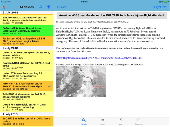 The Aviation Herald iPad app afbeelding 1