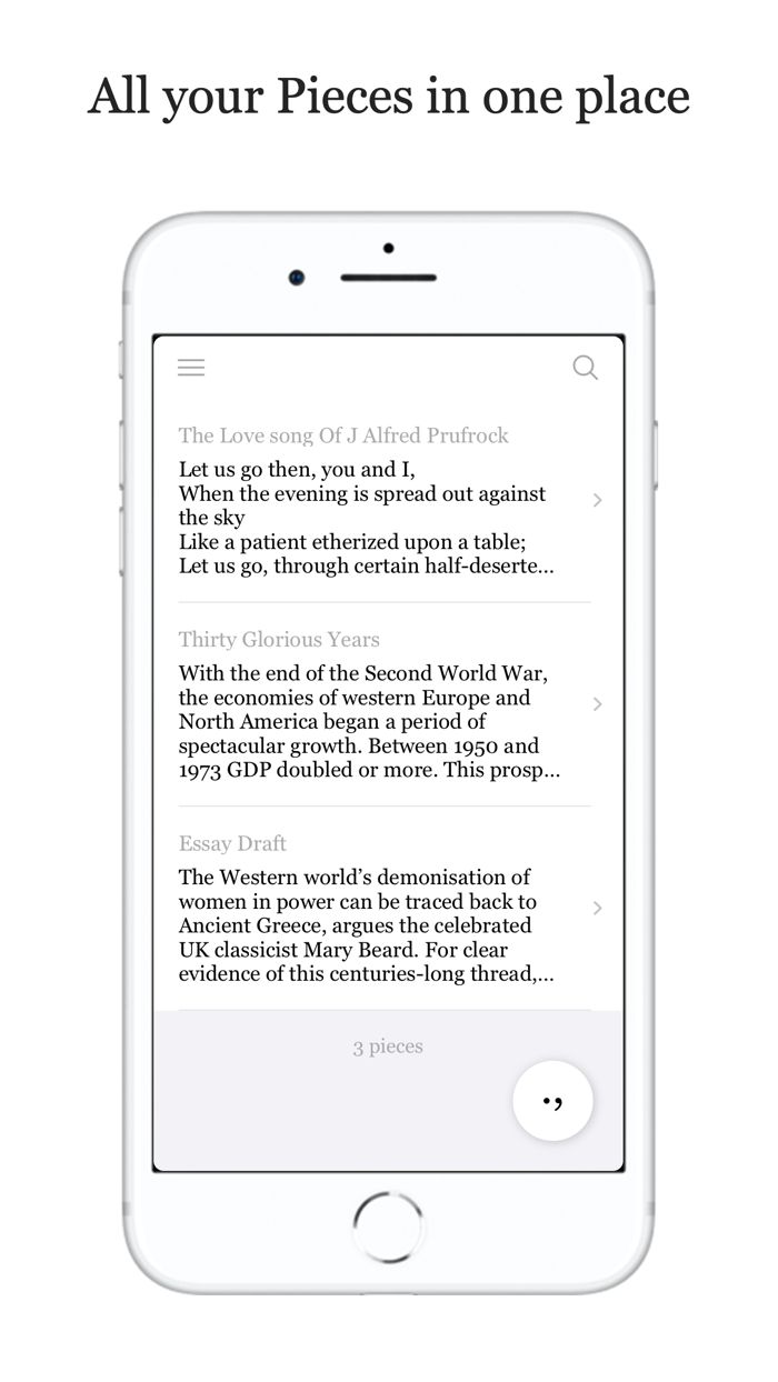 Pieces Minimalist Writing