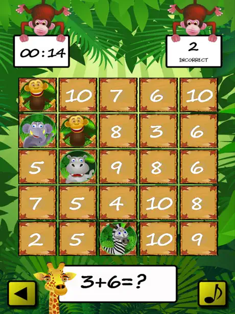 Jungle Math Bingo