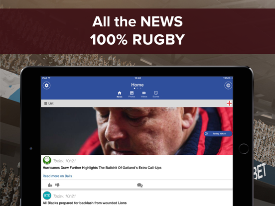 Rugby Addict : news, highlights, videos, results iPad screenshot 1 - Sports app