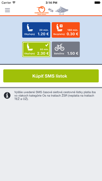 ZSSK SMS lístok Screenshot