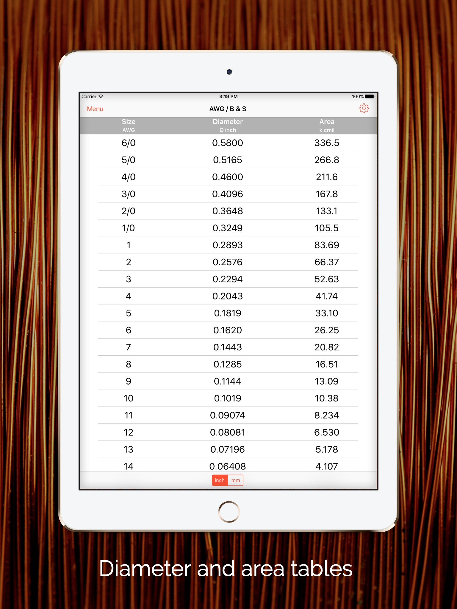 Wire Gauge Charts - Size tables for AWG, SWG, BWG screenshot 2