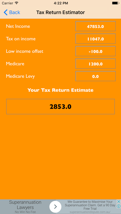 Tax Return Calculator iPhone screenshot