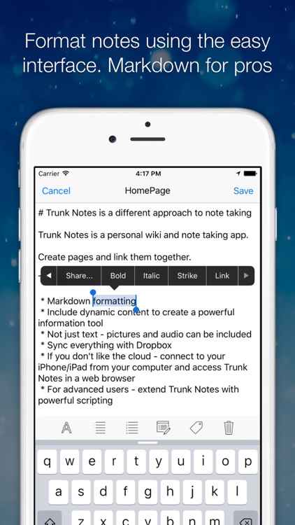 Trunk Notes Personal Wiki