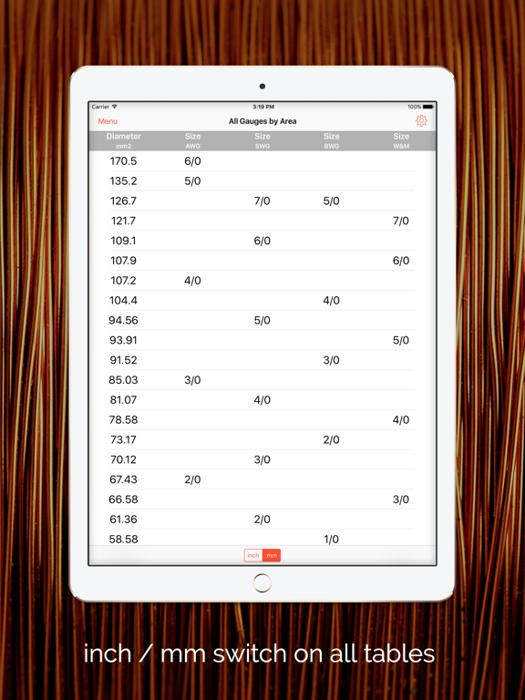 Wire Gauge Charts - Size tables for AWG, SWG, BWG iPad screenshot 4 - Reference app