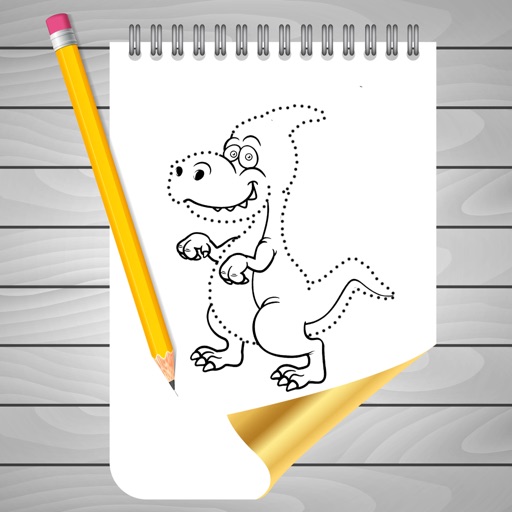 Coloring Book and Drawing Dinosaur on Sketch Line Icon