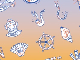 Cool retro nautical stickers featuring photo elements, sea life, ship objects, and lots more
