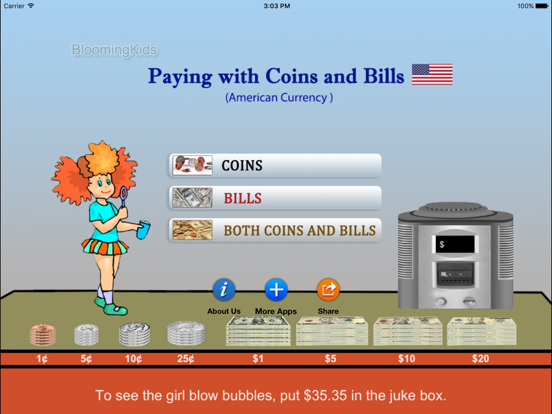 Paying with Coins and Bills (American Currency) iPad screenshot 5 - Education app