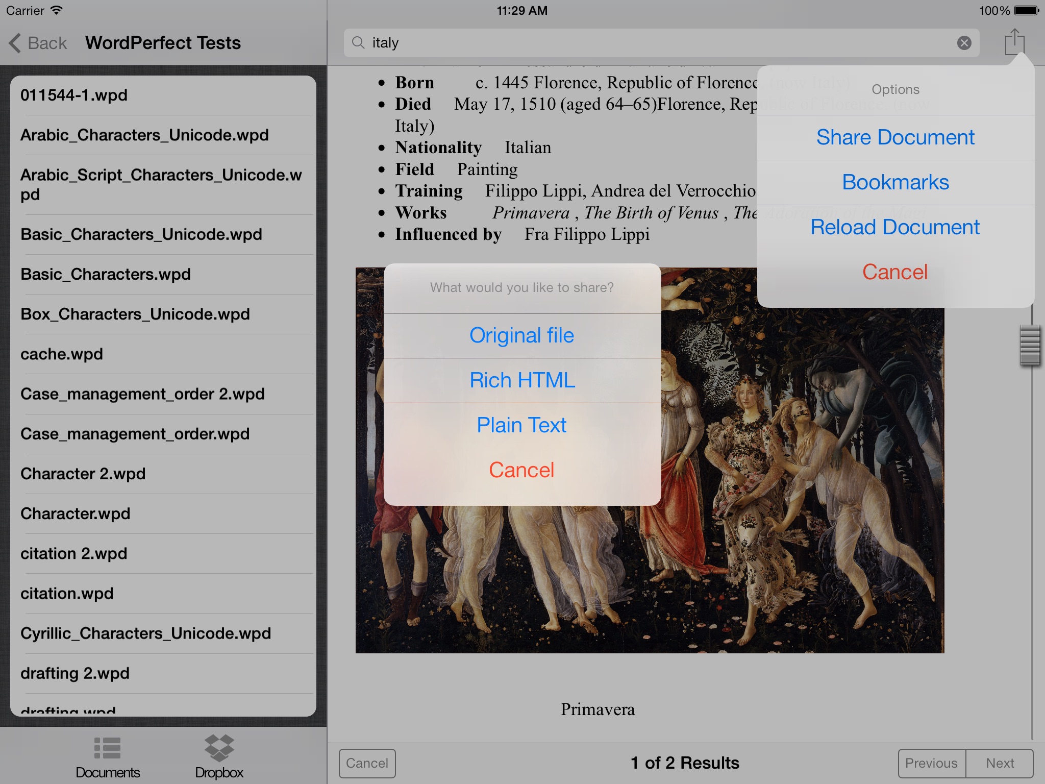 WordPerfect Viewer iPad screenshot 2