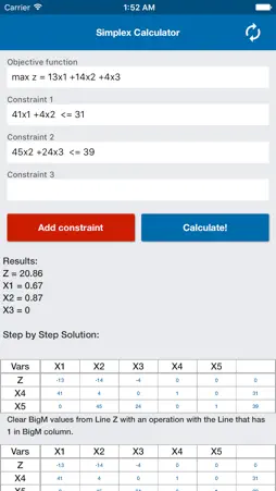 Simplex Calculator screenshot 1