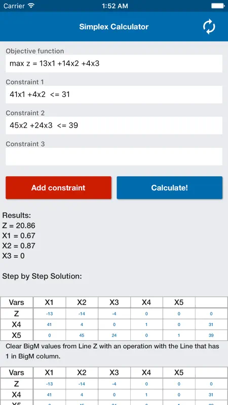 Simplex Calculator screenshot 1 of 2