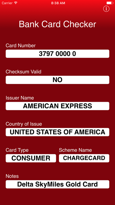 Bank Card Checker Screenshot