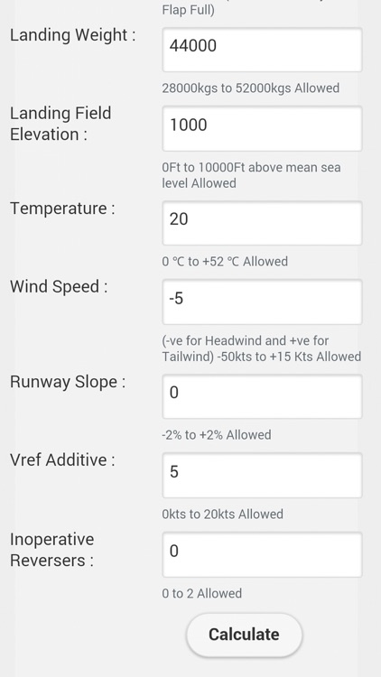 E190 Landing Distance Calc