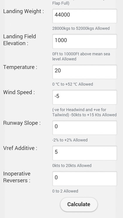 E190 Landing Distance Calc