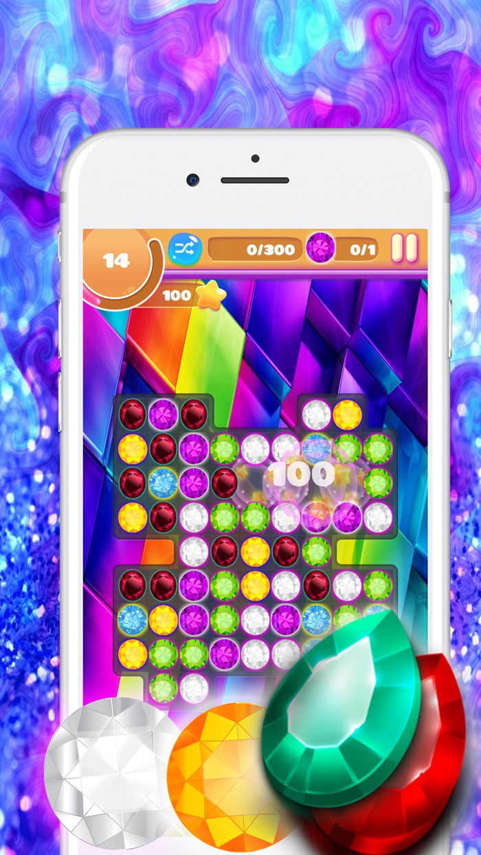 Gems Jewels Match 4 Puzzle Game for Boys and Girls