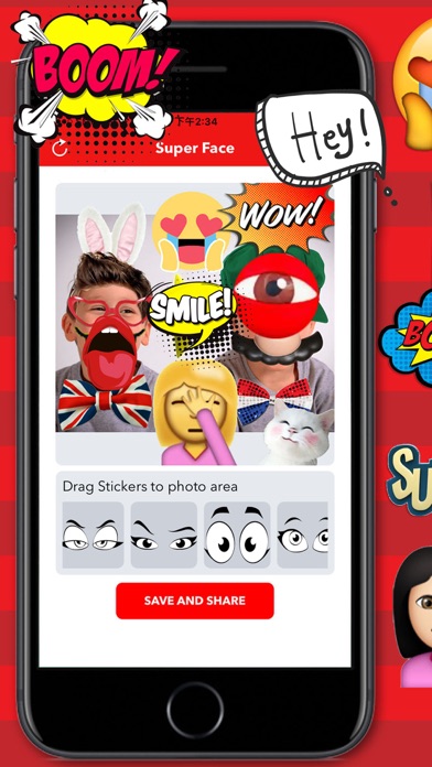 Screenshot #1 pour SuperFace - Fun Face Emoji Stickers Maker
