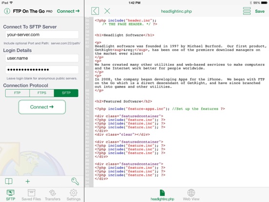 FTP On The Go PRO iPad app afbeelding 1
