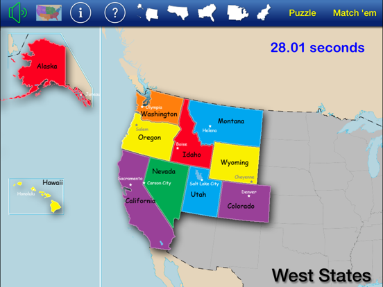 US States and Capitals Puzzle iPad screenshot