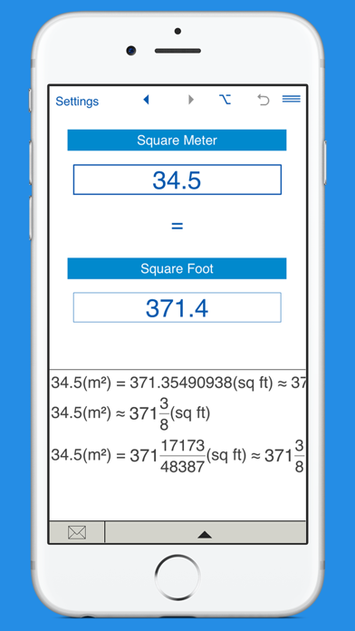 Square Feet / Square Meters area converter Screenshot