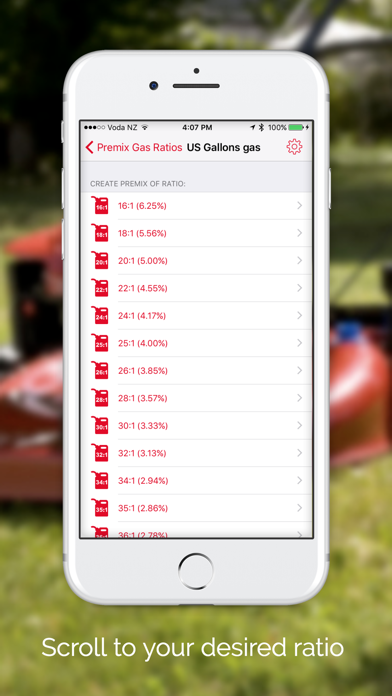 Premix Gas Ratios - Oil and Gas Mix for Two-Stroke Screenshot