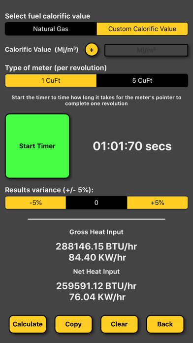Gas Rate Heat Input Calculator Screenshot