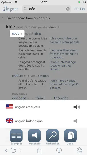 Capture d'écran de Dictionnaire Linguee sur iPhone 3