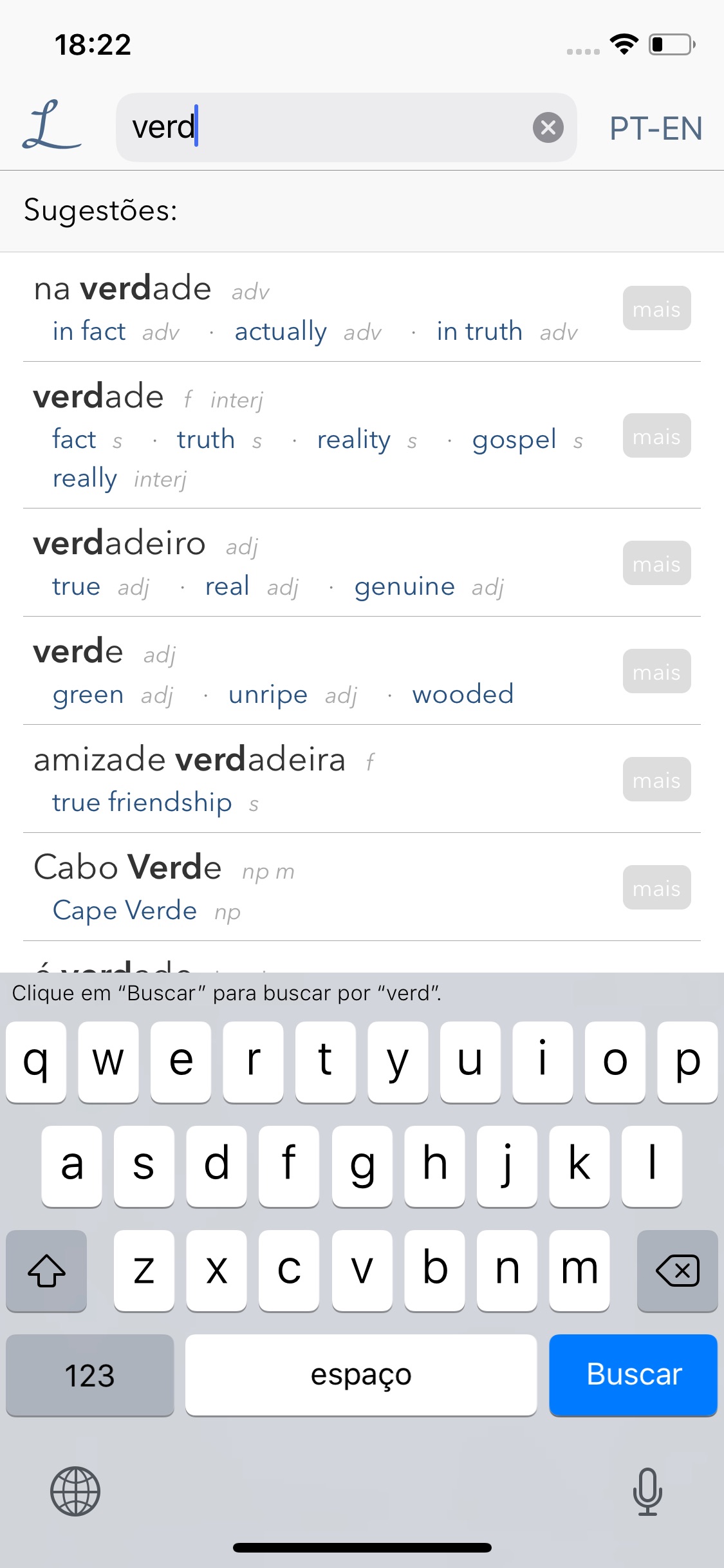 Screenshot do app Dicionário Linguee