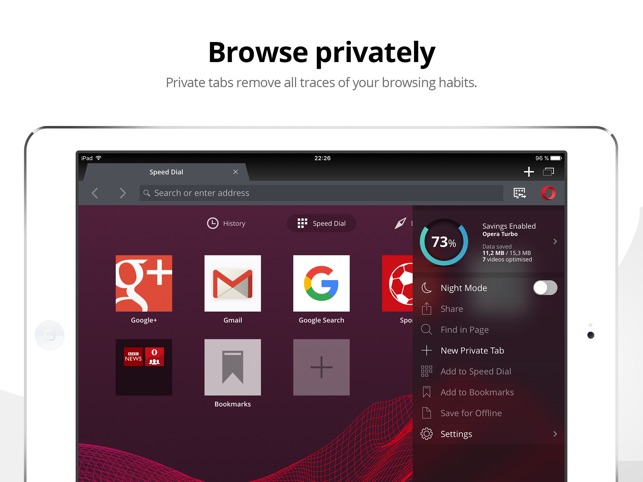 Opera Mini web browser Screenshot