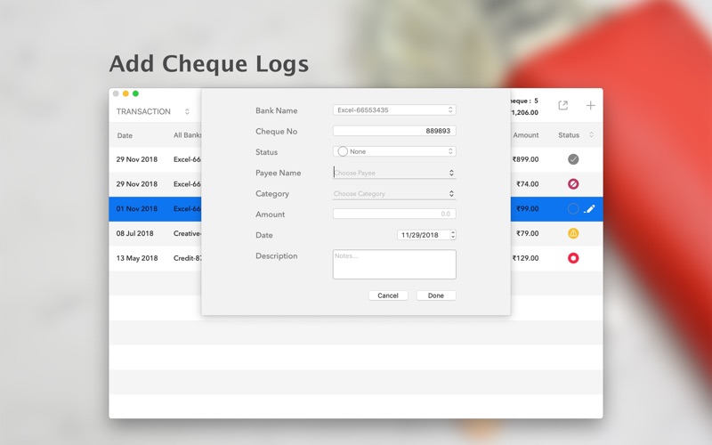 ChequeLog screenshot