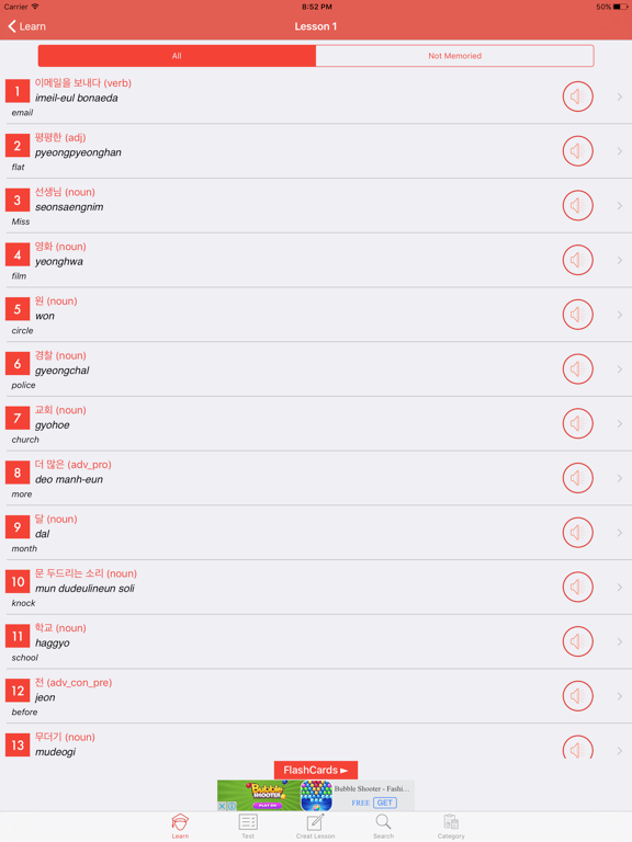 Learning Korean Vocabulary iPad screenshot 2 - Education app