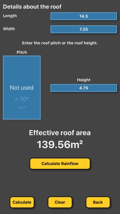 Roof area rainflow gutter calc