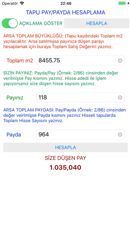 Tapu Pay Payda Hesaplama