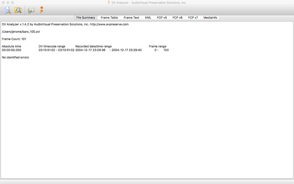 #1. DV Analyzer (macOS) Podle: MediaArea.net