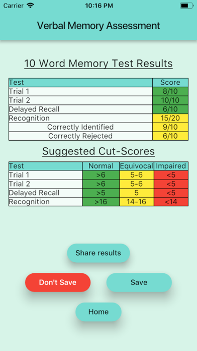 Verbal Memory Assessment screenshot