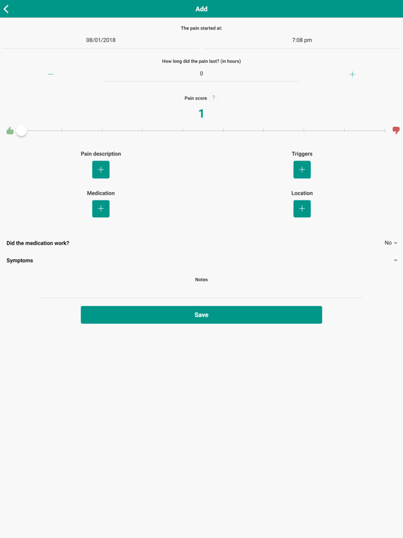 My Pain Log iPad screenshot