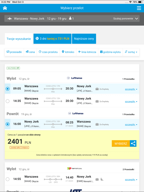 Blue Sky - przeloty i hotele iPad screenshot 2 - Travel app