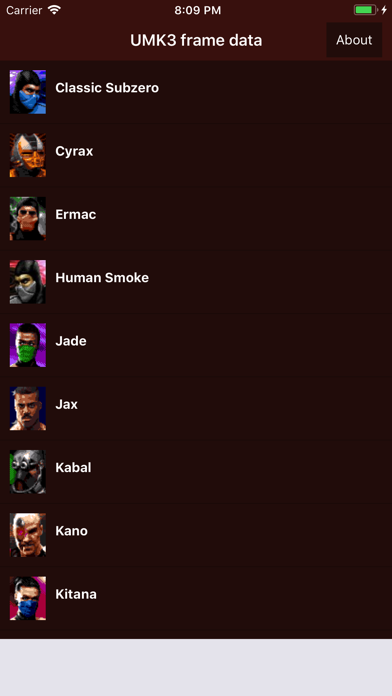 Screenshot #1 pour UMK3 Frame Data