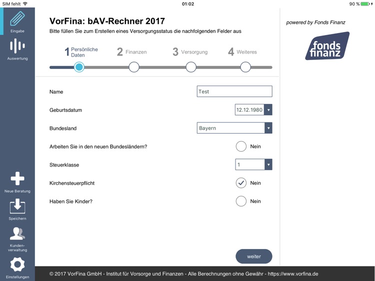 bAV-Rechner Fonds Finanz