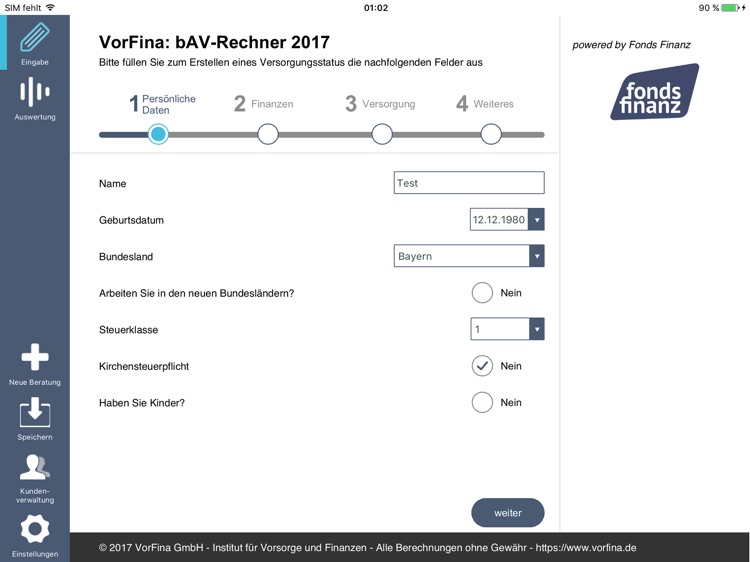 bAV-Rechner Fonds Finanz by VorFina GmbH