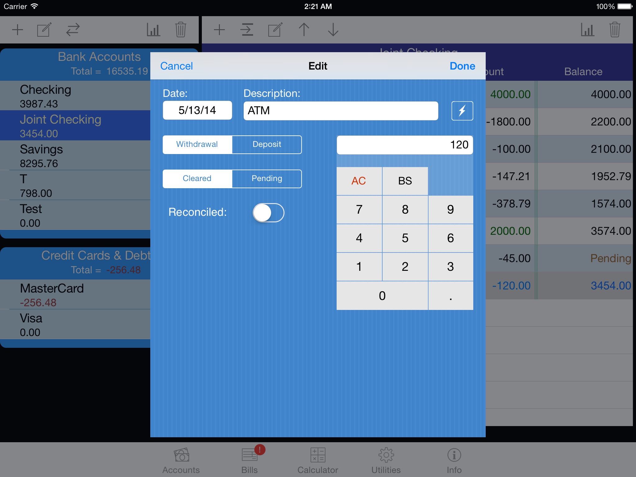 iCheckBalance for iPad screenshot 2