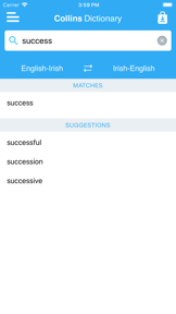 Collins Irish Dictionary screenshot