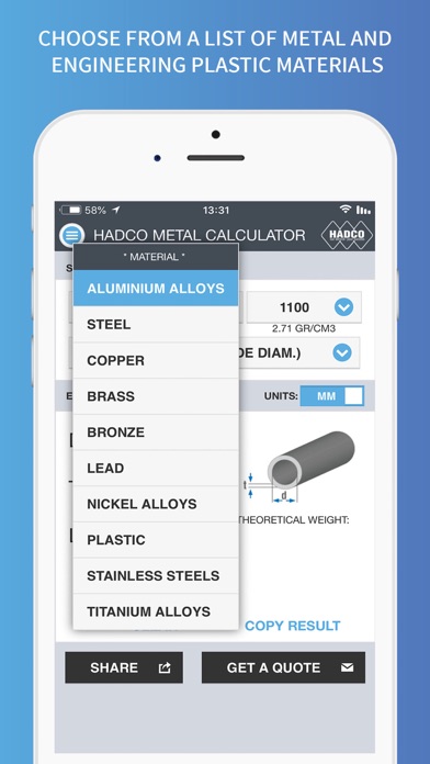 Hadco Metal Weight Calculator screenshot