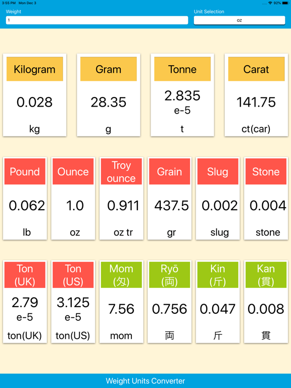 Weight Units Converter iPad screenshot