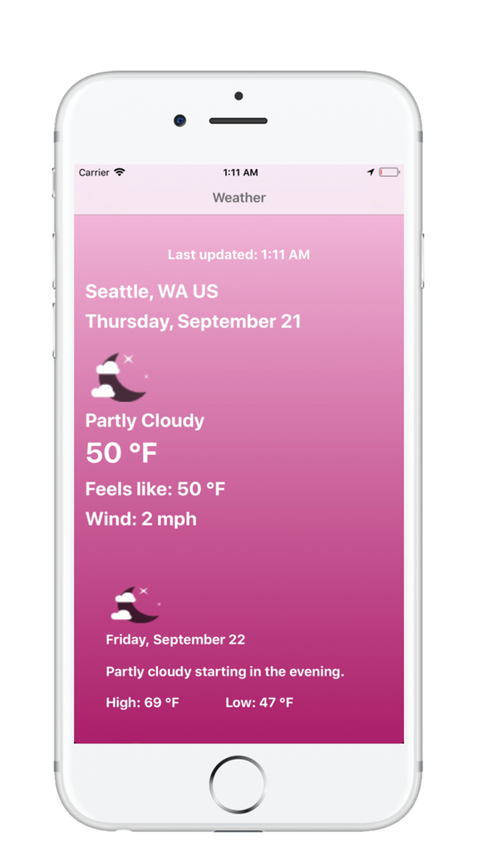#1. Weather - Lite - Pink (iOS) By: Weijie Gao