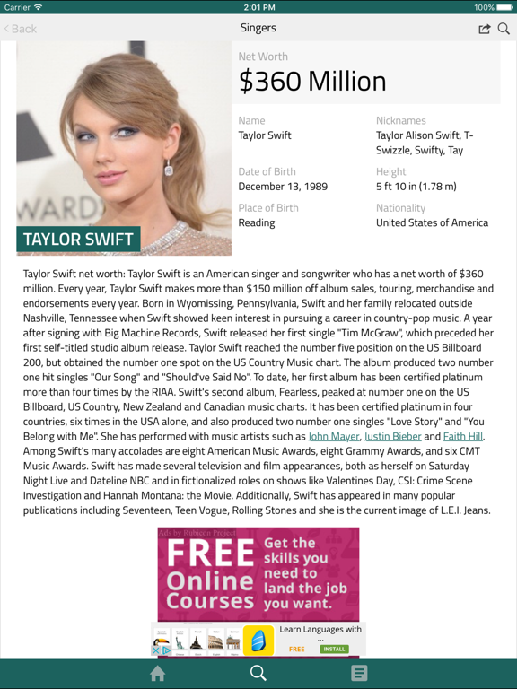 Celebrity Net Worth iPad screenshot 1 - Entertainment app